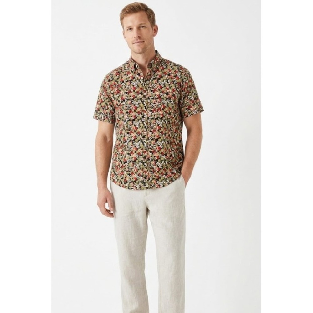 J.Crew Secret Wash Shirt XL Short Sleeve Floral Organic Cotton Stretch Classic